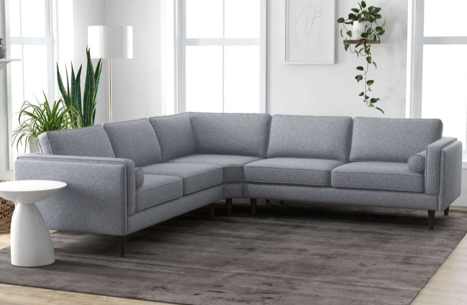 Amber 105" Grey Velvet  Mid-Century Modern Corner Sectional