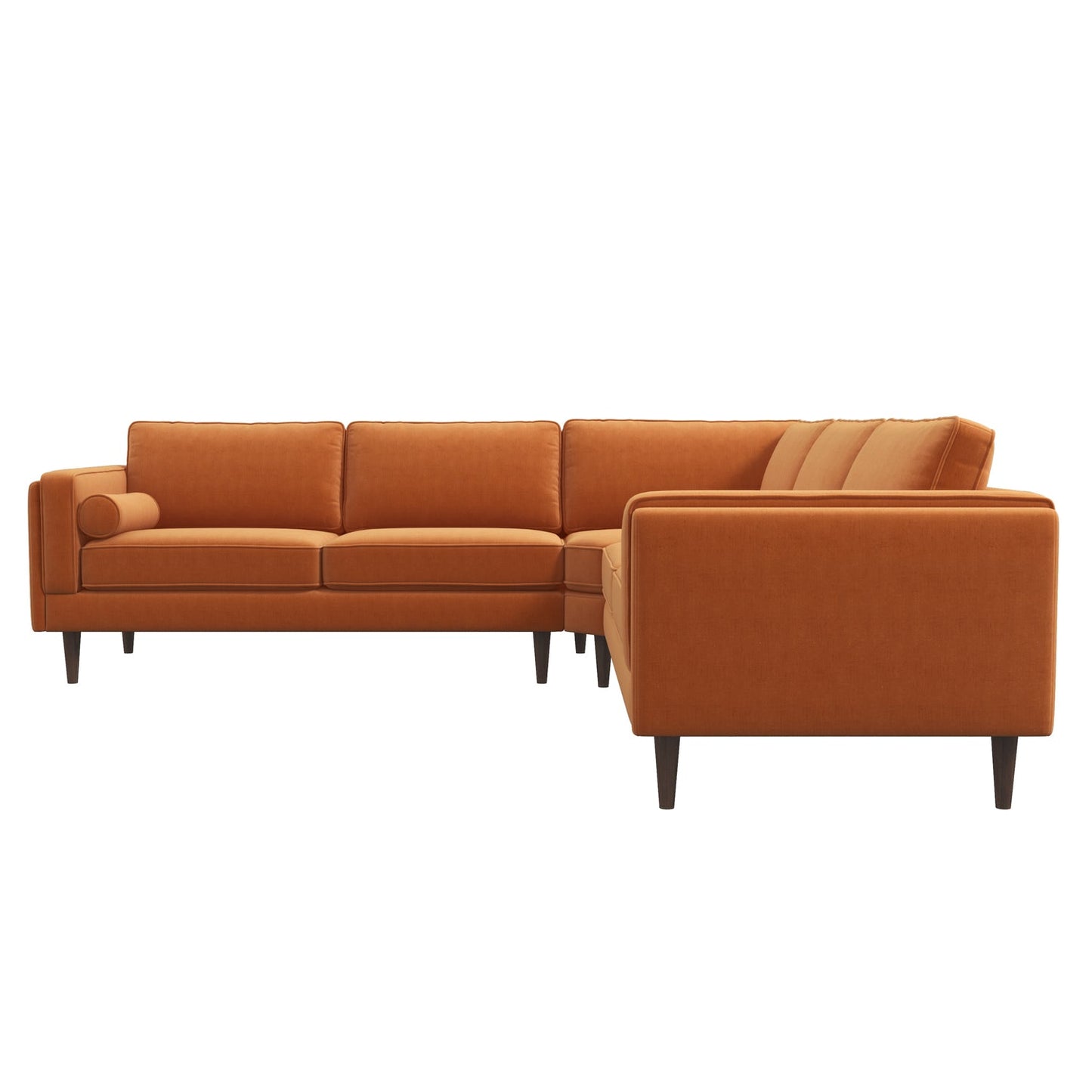 Amber Orange Velvet Mid-Century Modern Corner Sectional