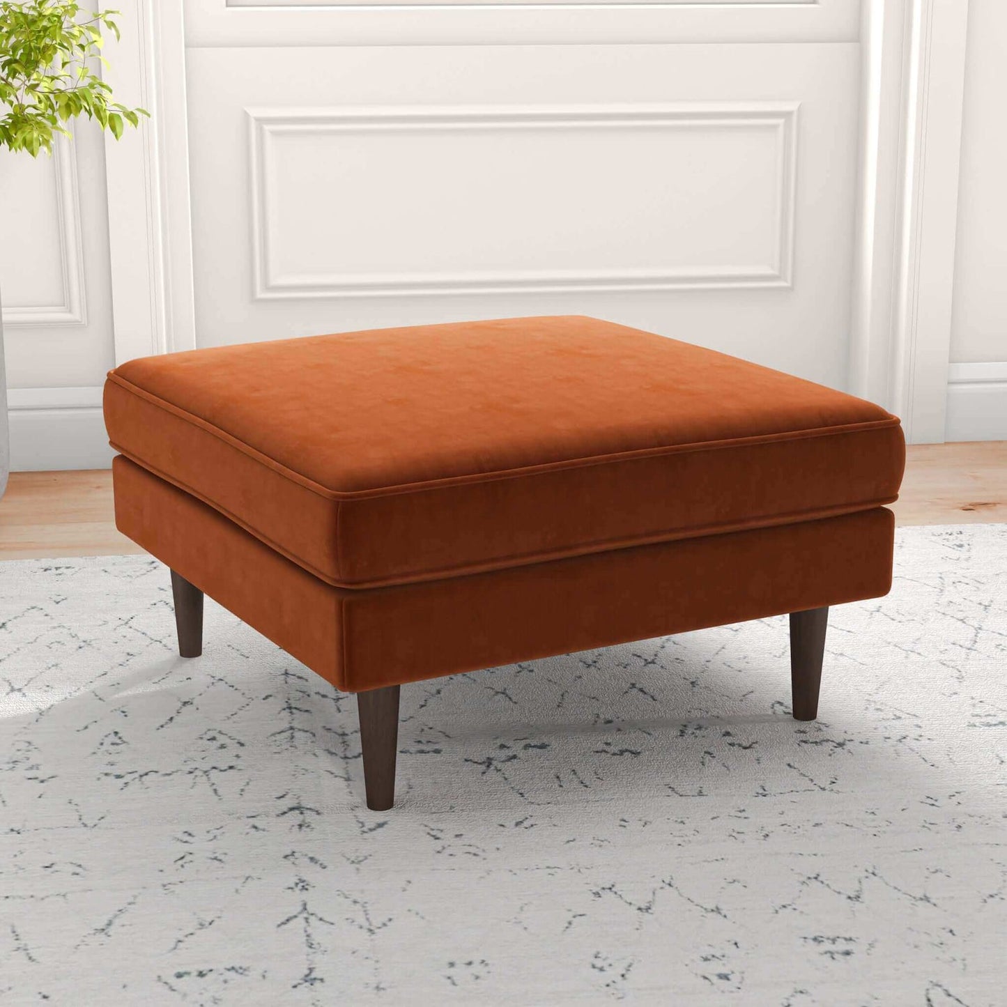 Amber Mid-Century Modern Square Upholstered Ottoman Orange