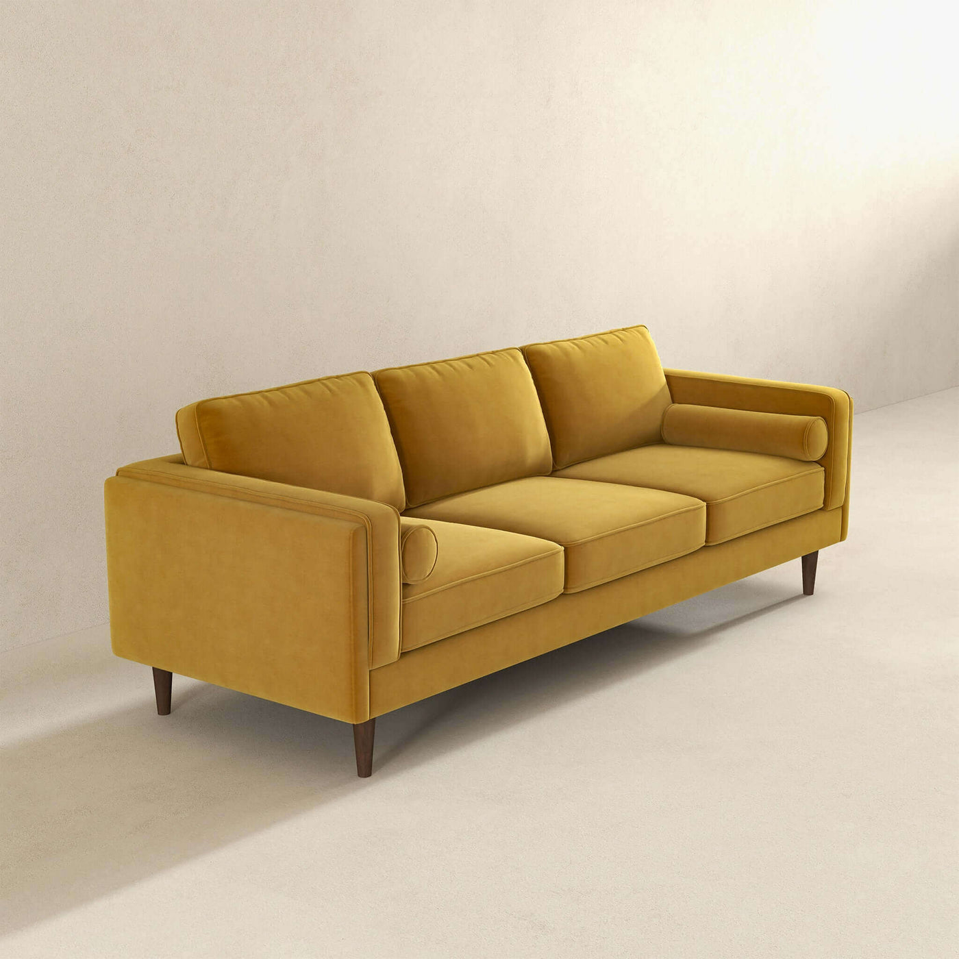 Amber 86" Mid Century Modern Yellow  Velvet Sofa