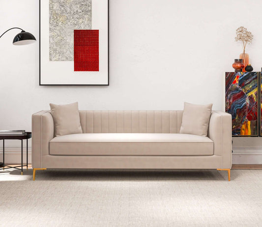 Angelina 84" Mid-Century Modern Cream Velvet Tufted Sofa