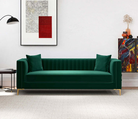 Angelina 84" Mid-Century Modern Green Velvet Tufted Sofa