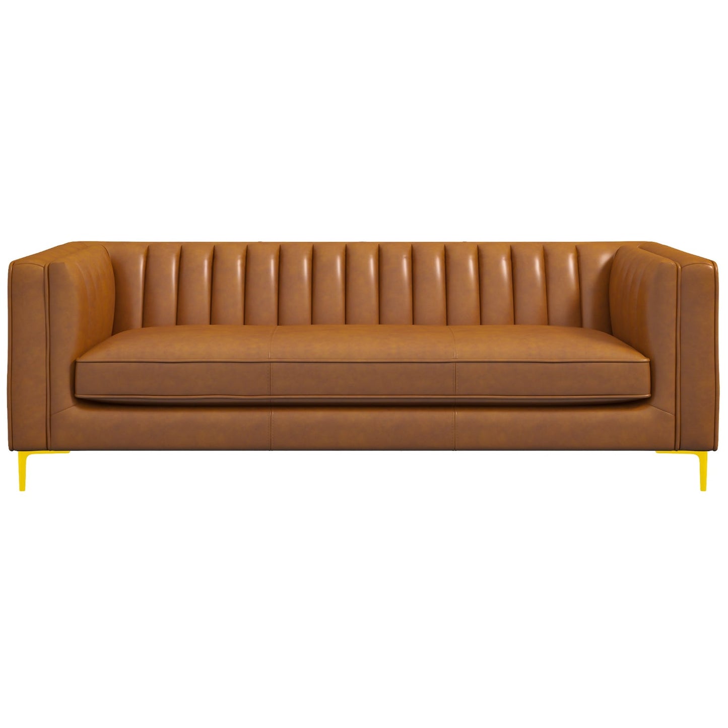 Angelina 84" Cognac Genuine Leather Channel Tufted Sofa