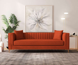 Angelina Red Boucle Channel Tufted Sofa