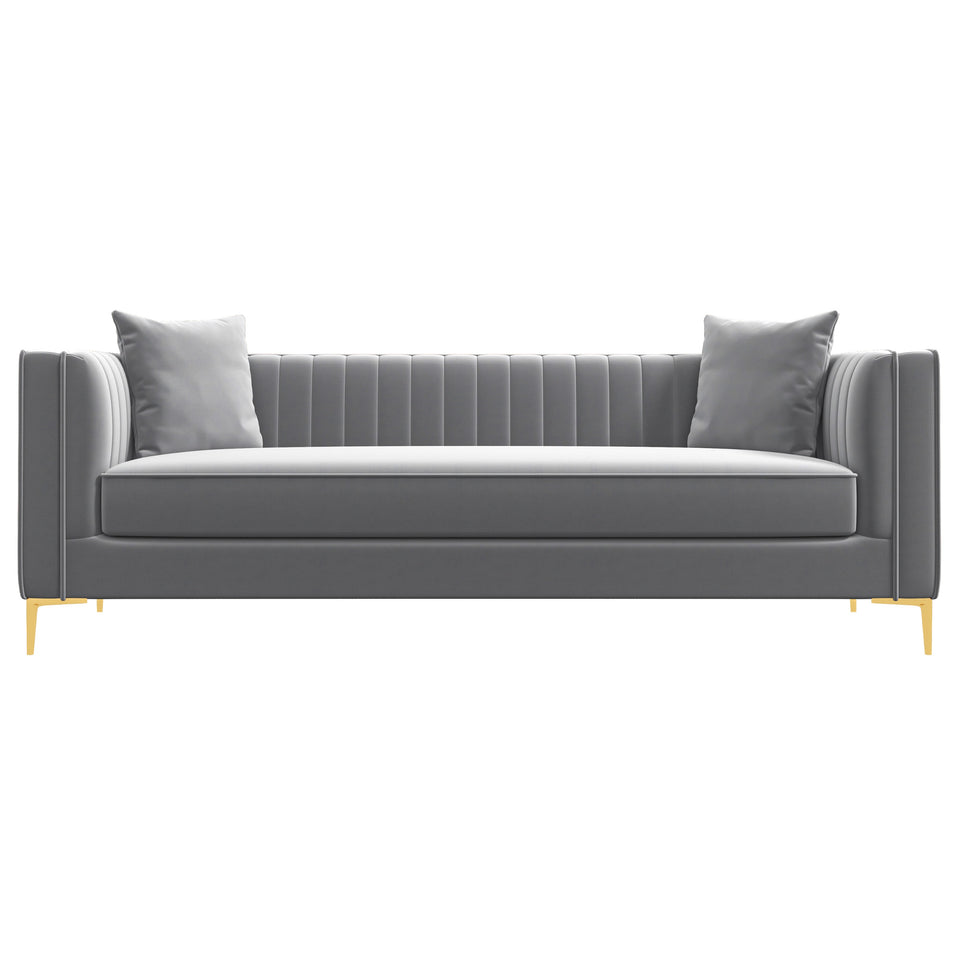 Angelina 84" Mid-Century Modern Gray Velvet Tufted Sofa