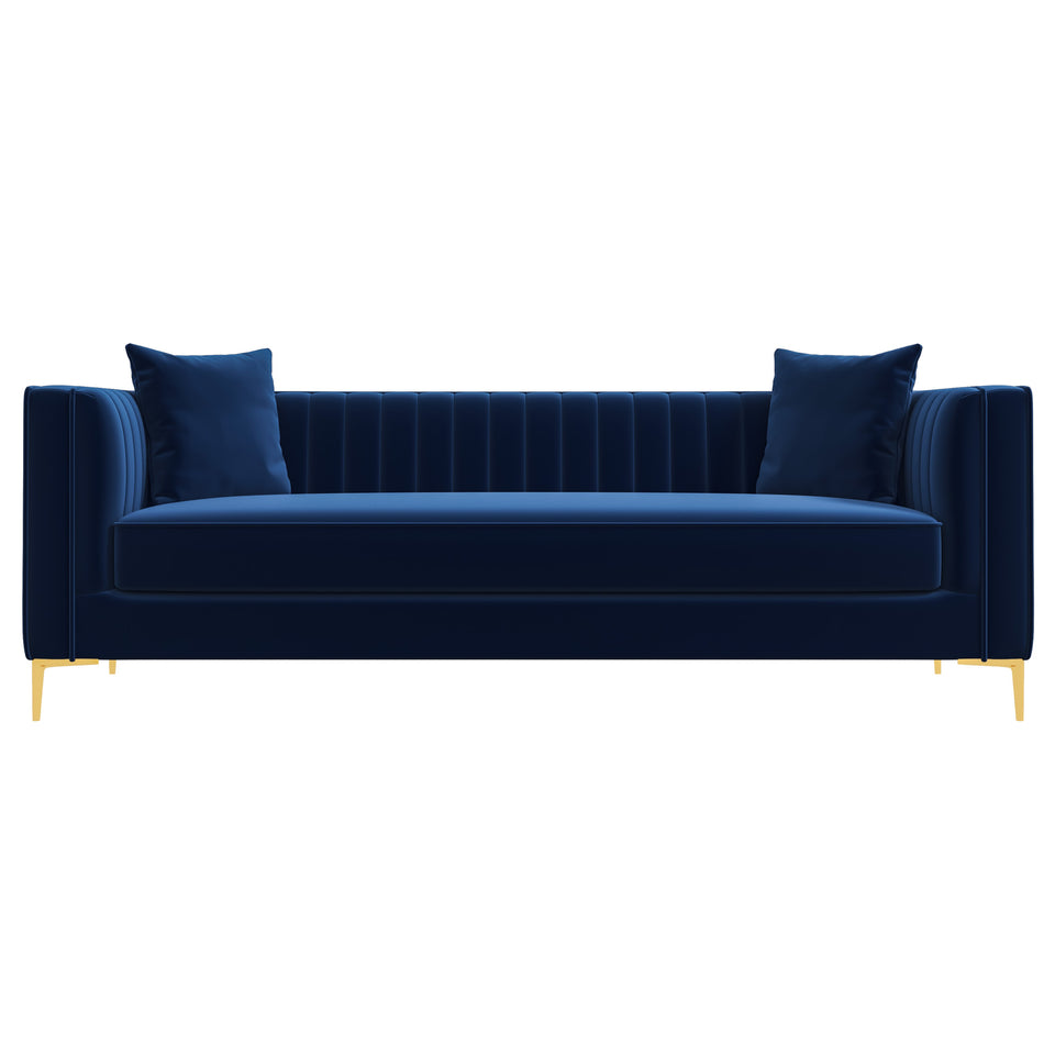 Angelina 84" Mid-Century Modern Dark Blue Velvet Tufted Sofa