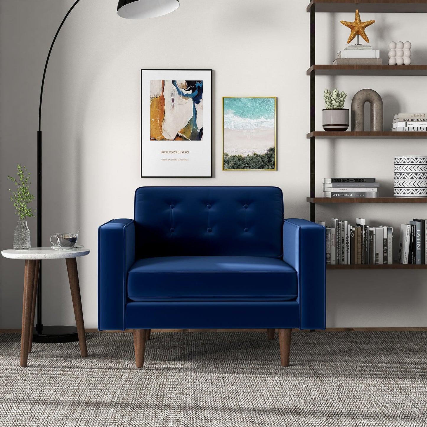 Casey Mid-Century Modern Blue Velvet Lounge Chair