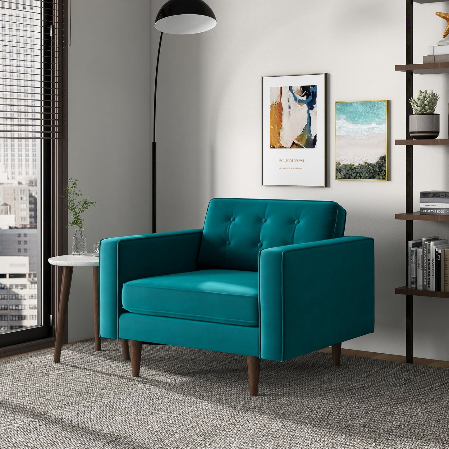 Casey Mid-Century Modern Teal Velvet Lounge Chair