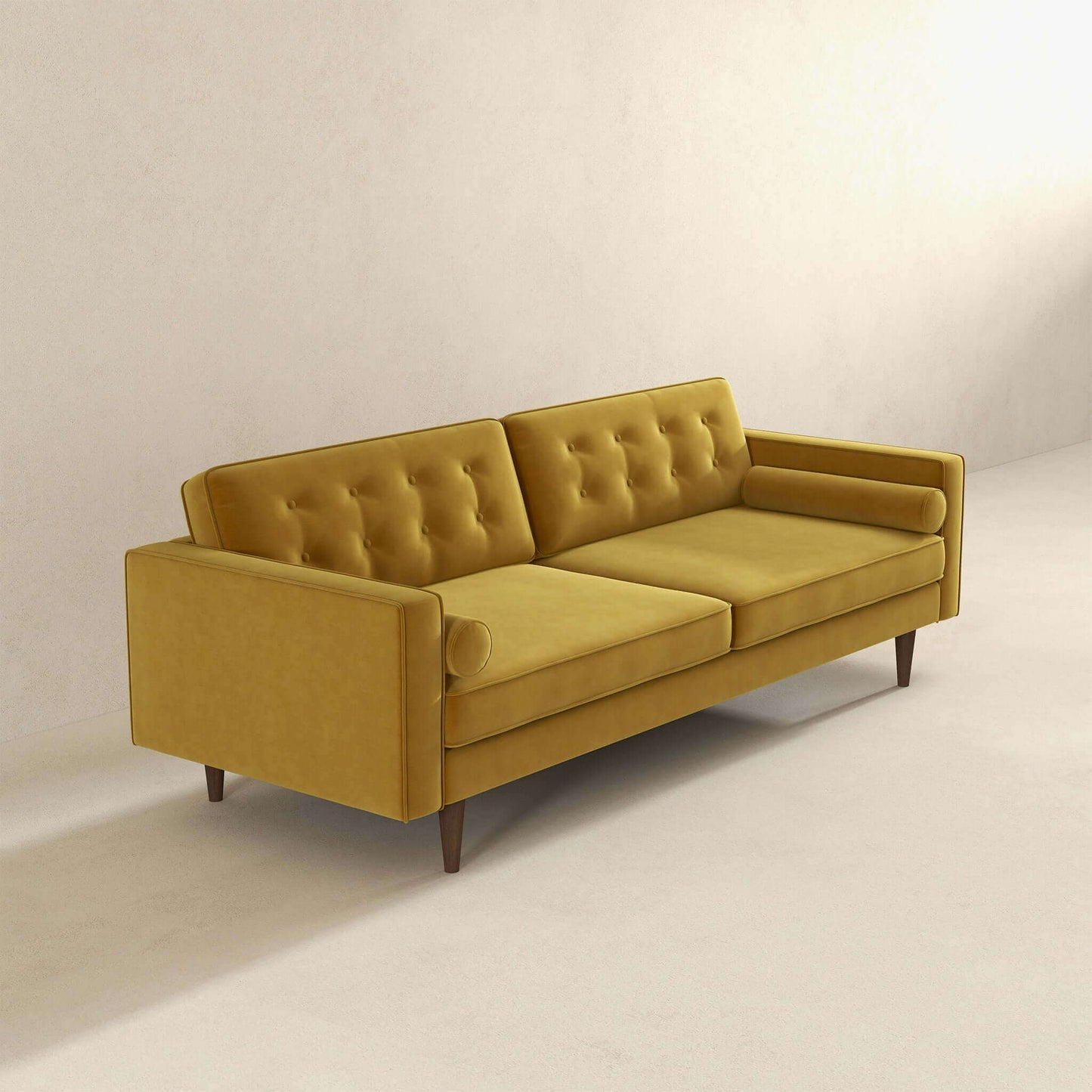 Casey 84"  Mid Century Modern Gold Velvet Sofa