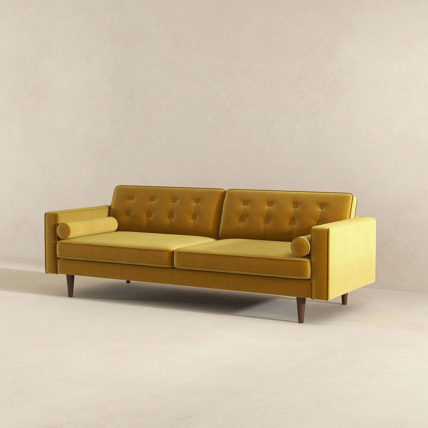 Casey 84"  Mid Century Modern Gold Velvet Sofa