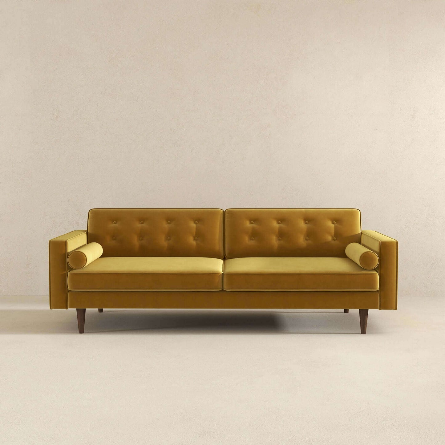 Casey 84"  Mid Century Modern Gold Velvet Sofa