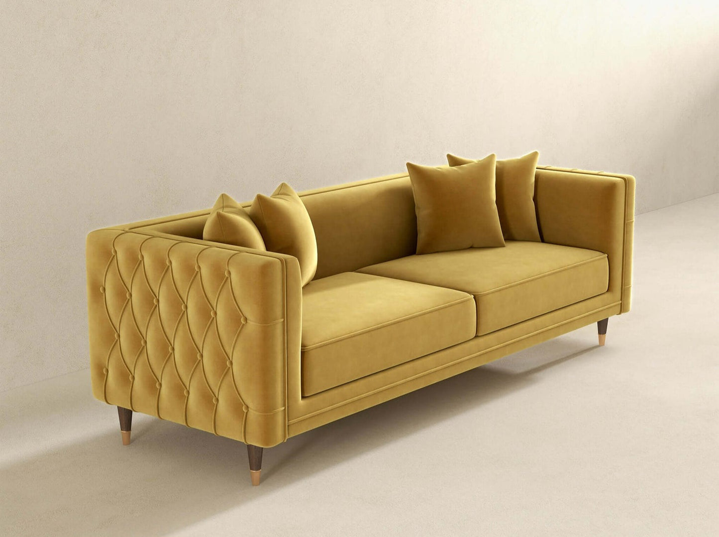 Edward Mid Century Modern Yellow Mustard Velvet Sofa