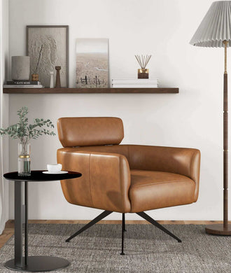 Camila Mid-Century Modern Tan Leather Lounge Chair