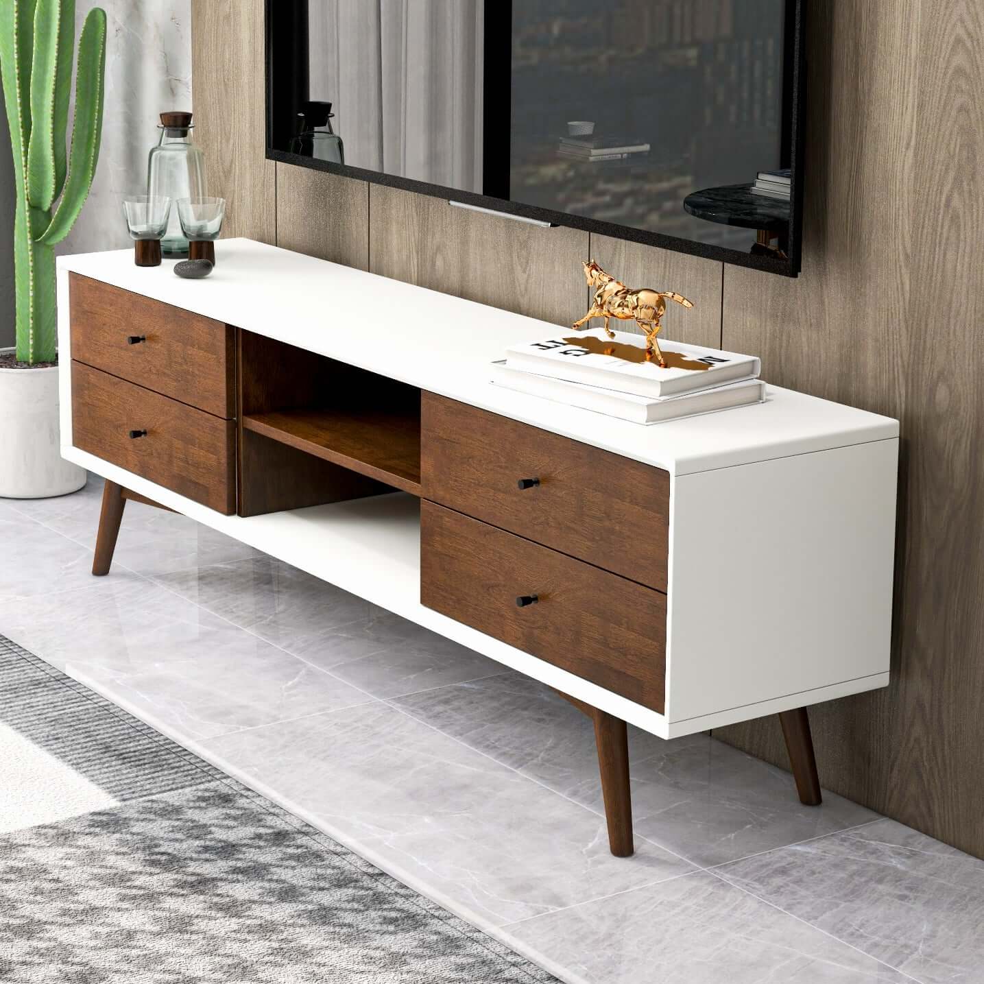 Caroline White Modern Style Walnut 72" TV Stand