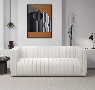 April Cream Boucle Mid Century Modern Luxury Tight Back Couch