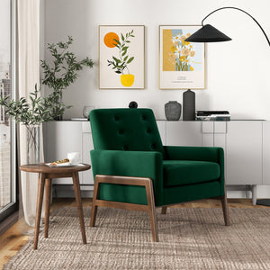 Cole Mid-Century Modern Solid Wood Green Velvet Lounge Chair