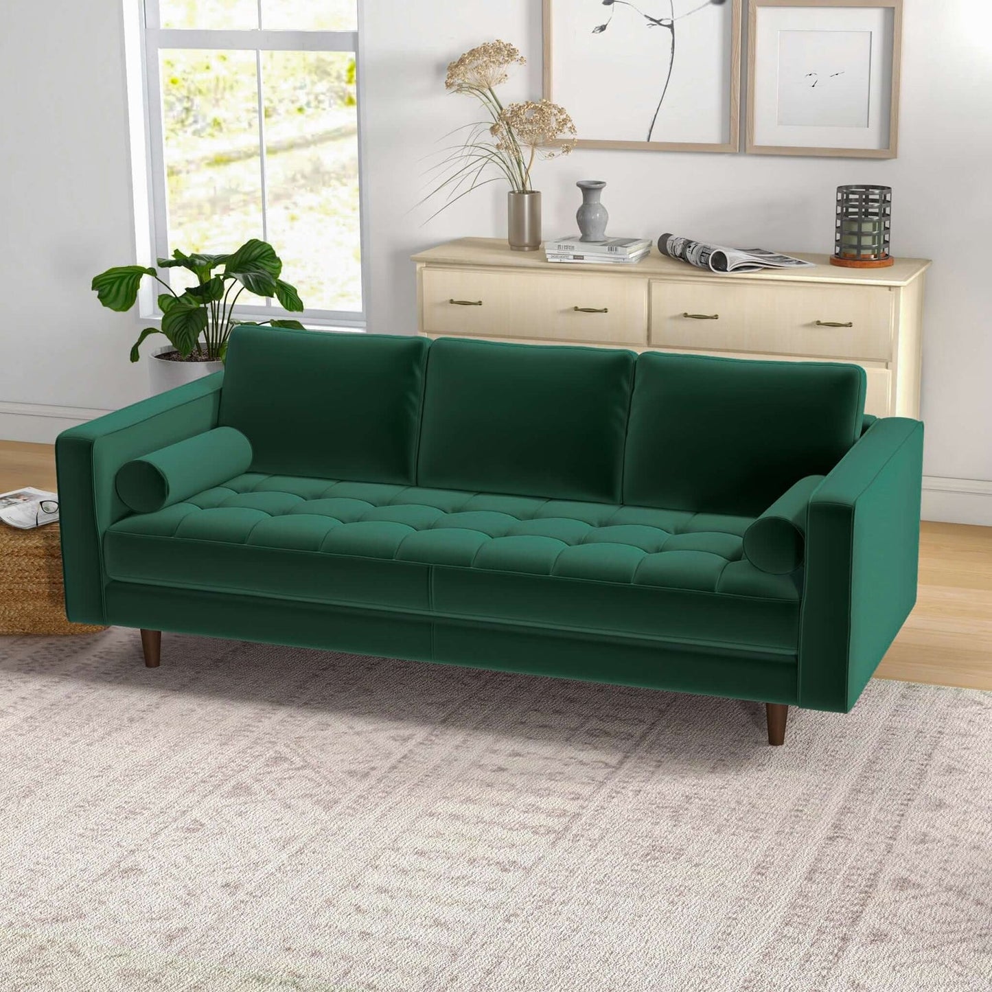 Catherine Green Velvet Mid-Century Modern Sofa