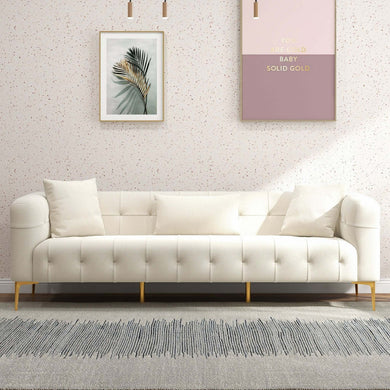 Alessandra Gold Plated Leg French Boucle Sofa In Cream