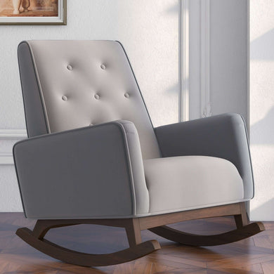 Demetrius Light Grey Fabric Solid Wood Rocking Chair