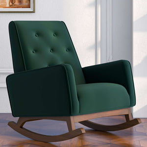 Demetrius Green Velvet Solid Wood Rocking Chair