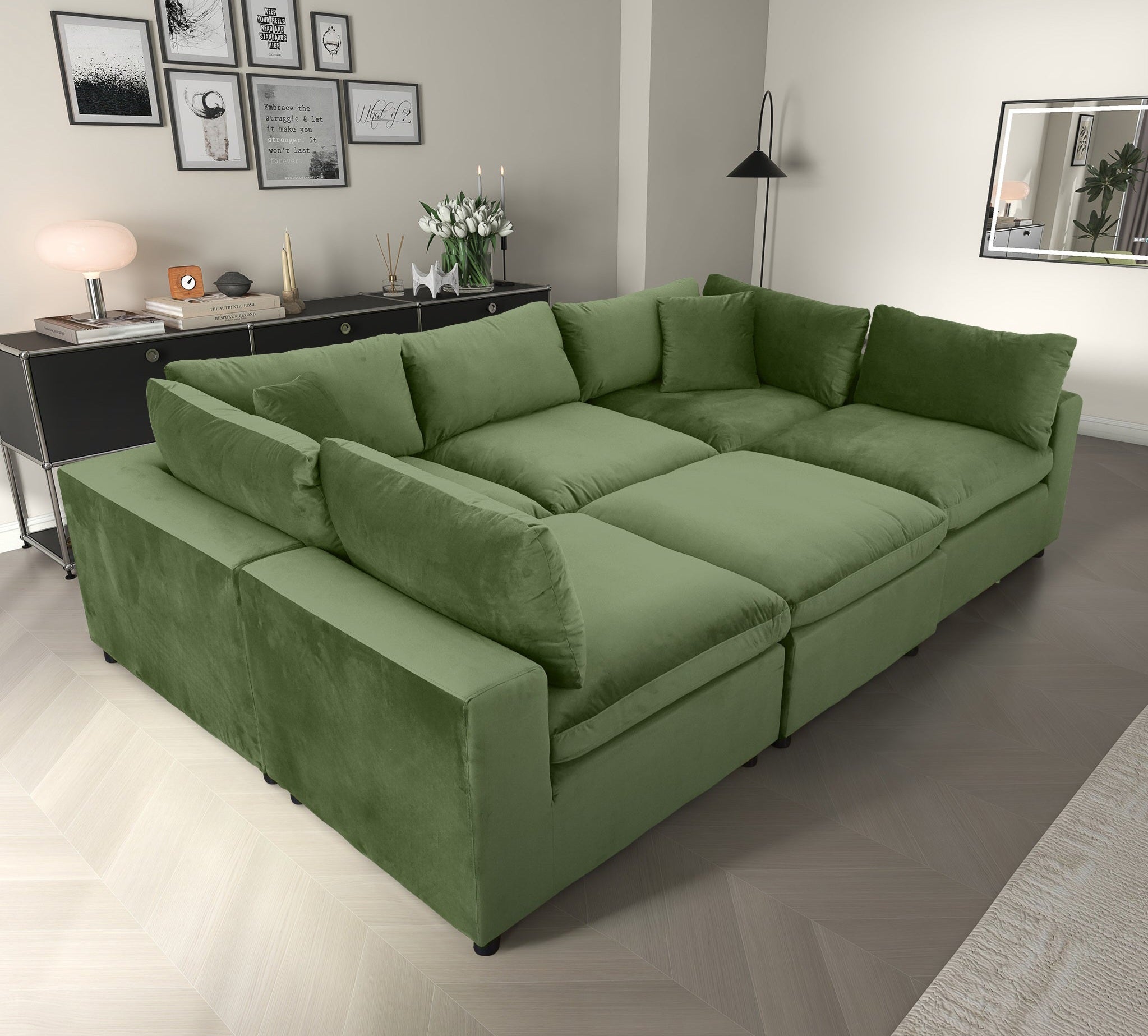Hayward Olive Green Velvet Modular Sectional Sofa – Harwin Furniture