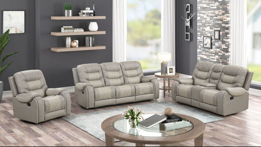 Ashley1004 2Tone Light Grey 3pc OVERSIZED Reclining Set