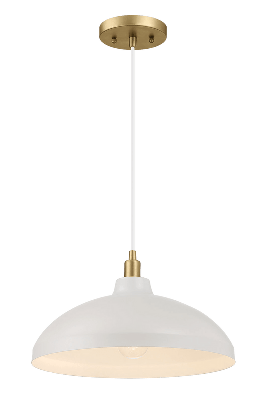 Astral Single Light White Pendant Lamp with Golder Brass Finish for Entrance Kitchen Island 14"D × 8"H