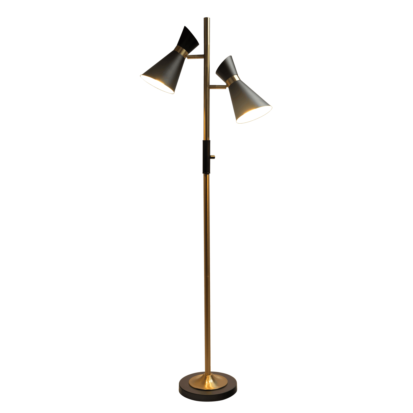 Axis Brassed Gold Floor Lamp with 4-Way Switch Double Spots with Metal Base