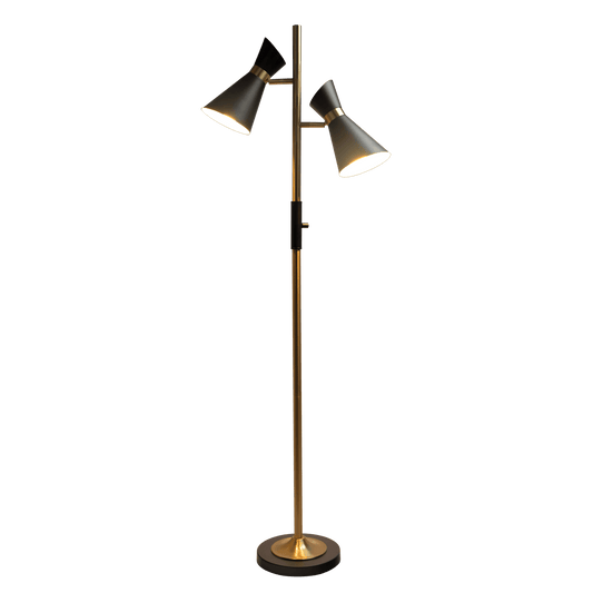 Axis Brassed Gold Floor Lamp with 4-Way Switch Double Spots with Metal Base