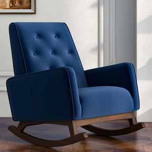 Demetrius Blue Velvet Solid Wood Rocking Chair