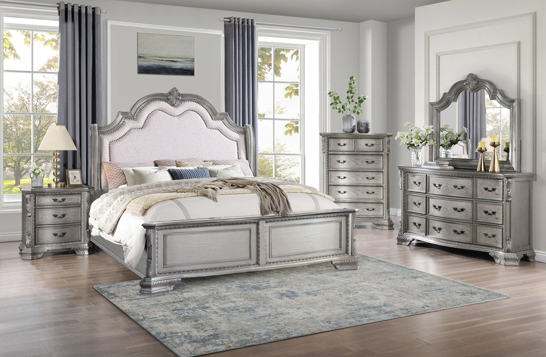 B4010 Antique Silver Panel Bedroom Set