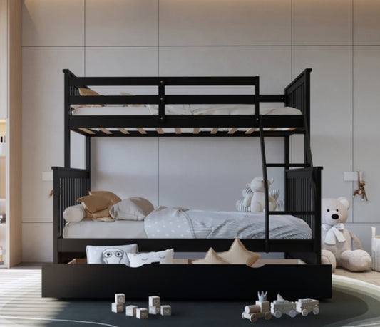 BB22 Twin/Full Bunk Bed w/Twin Trundle Black