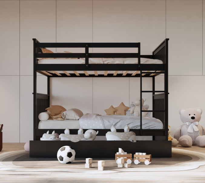 BB32 Full/Full Bunk Bed w/Twin Trundle Black