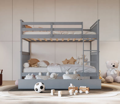 BB33 Full/Full Bunk Bed w/Twin Trundle Gray