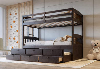 BB40 TWIN/TWIN Bunk Bed w/Twin Trundle + 3 Drawers Espresso