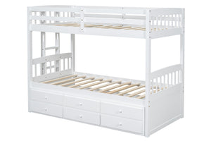 BB41 TWIN/TWIN Bunk Bed w/Twin Trundle + 3 Drawers White