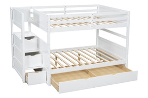 BB51 FULL/FULL Bunk Bed w/Twin Trundle + Staircase Storage