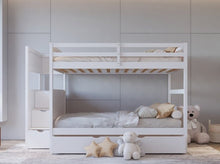 Load image into Gallery viewer, BB51 FULL/FULL Bunk Bed w/Twin Trundle + Staircase Storage