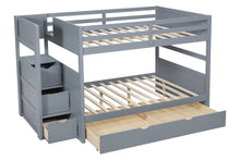 Load image into Gallery viewer, BB53 FULL/FULL Bunk Bed w/Twin Trundle + Staircase Storage