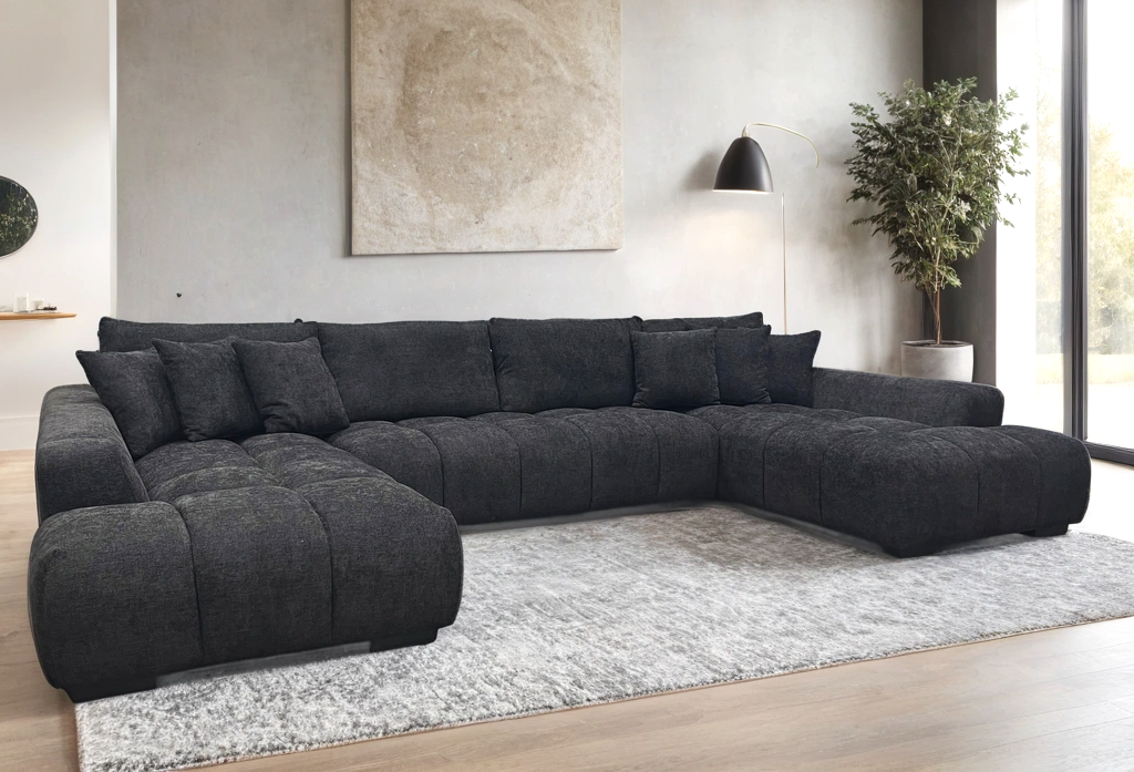 Brooklyn 143" Black Chenille Sectional