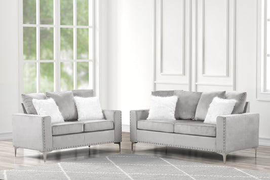 Cinderella2 Silver Velvet Sofa and Loveseat