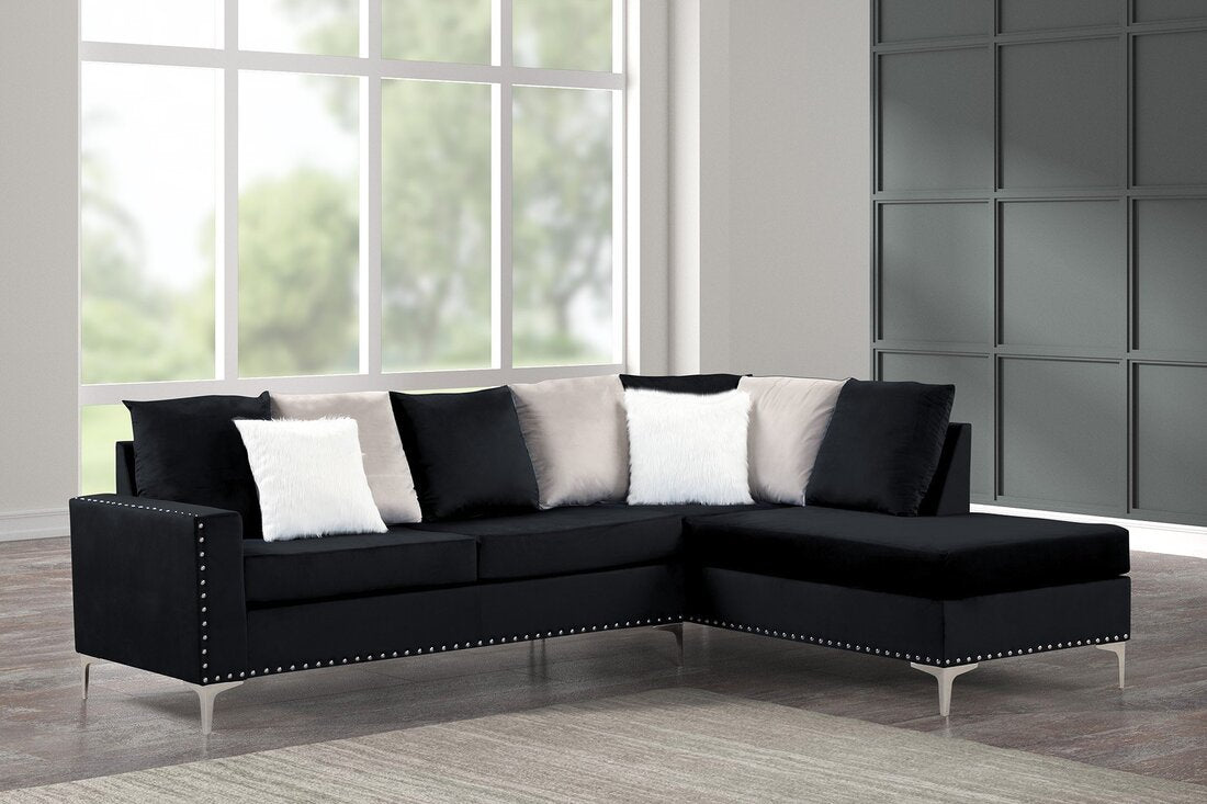 Cindy2 Black  Velvet Reversible  Sectional