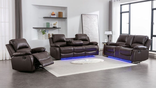 Daytona Brown LED 3pc Reclining Set