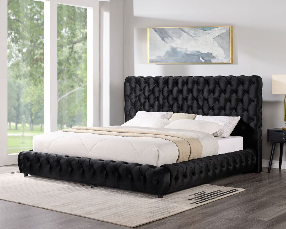 Dream Black Velvet Queen Platform Bed