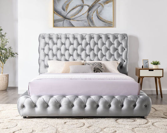 Dream Grey Velvet Queen Platform Bed