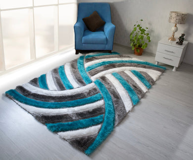 3D Shaggy GRAY-TURQOUISE Area Rug - 3D333. 5X7