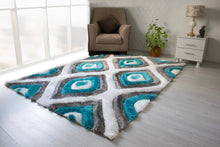 Load image into Gallery viewer, 3D Shaggy GRAY-TURQOUISE Area Rug - 3D151. 5X7
