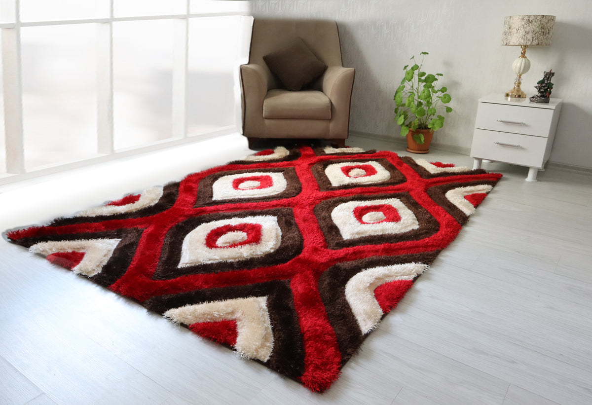 3D Shaggy BROWN-RED Area Rug - 3D151. 5X7