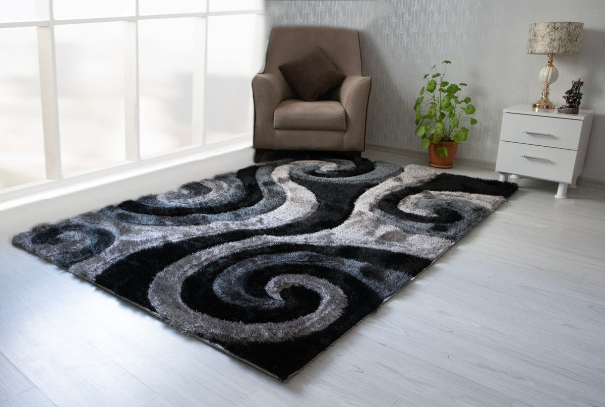 3D Shaggy GRAY Area Rug - 3D555. 5X7