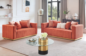 Alisha Rust  Velvet 3pc Living Room Set S3168
